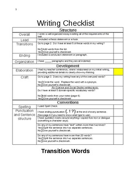 Preview of Writing Checklist for Writing Process