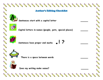 Writing Checklist - self-editing checklist for primary grades | TpT