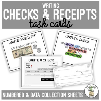 Preview of Writing Checks & Receipts Task Card Activity Life Skills