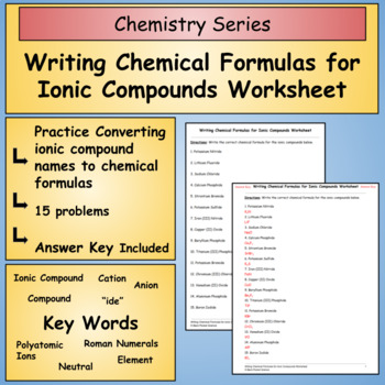 Writing Chemical Formulas for Ionic Compounds Worksheet