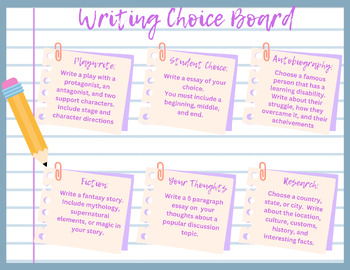 Preview of Writing Choice Board