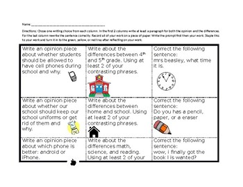 Preview of Writing Choice Board