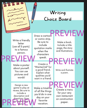 Preview of Writing Choice Board