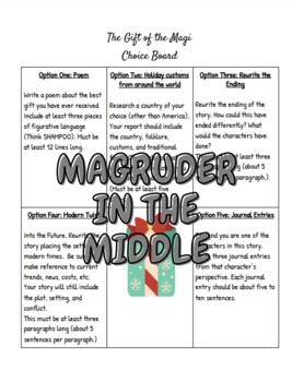 Preview of Writing Choice Board: "The Gift of the Magi" by O. Henry