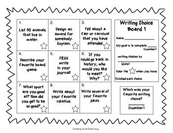 Writing Prompts For Kids Choice Boards by Fourth Grade Frenzy | TpT