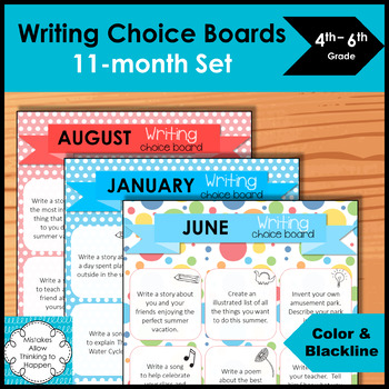 Preview of Writing Choice board 10 month set