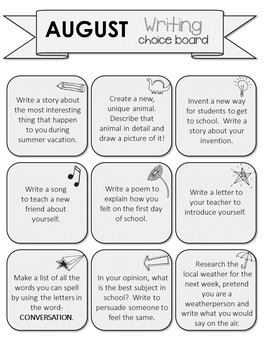 Writing Choice board 10 month set by Mistakes Allow Thinking to Happen