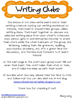 Writing Clubs by stickers and staples | Teachers Pay Teachers