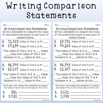 Writing Comparison Statements Worksheets Free Guided Practice 4.NBT.1