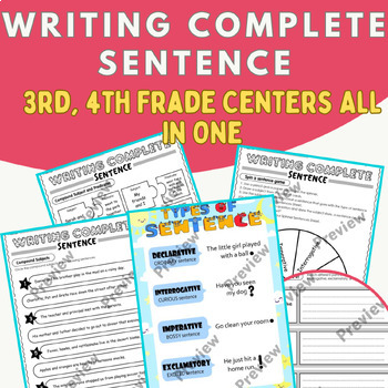 Preview of Writing Complete Sentence 3rd, 4th grade Centers All in One