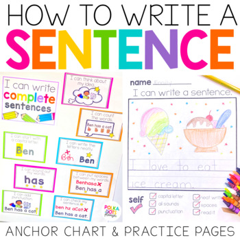 Preview of Writing Complete Sentences | Anchor Charts and Sentence Worksheets