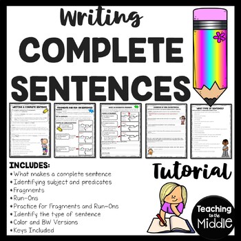 Preview of Writing Complete Sentences Tutorial & Practice for Upper Elementary & Middle