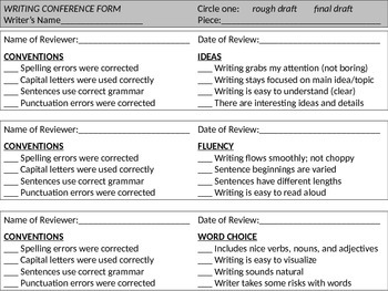 Preview of Writing Conference Form - 6+1 Traits of Writing