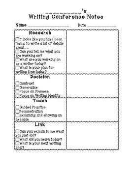 Preview of Writing Conference Notes - Research, Decision, Teach, Link