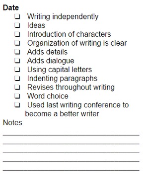 Preview of Writing Conference Rubrics for Teacher Data