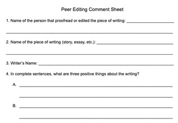 Preview of Writing Conferencing - Peer Editing Comment Sheet