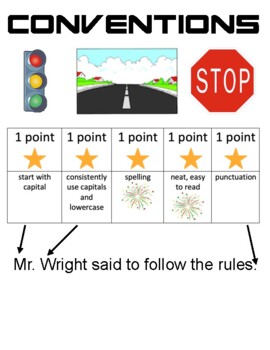 Preview of Writing Conventions Visual Rubric and Self-Assessment Page