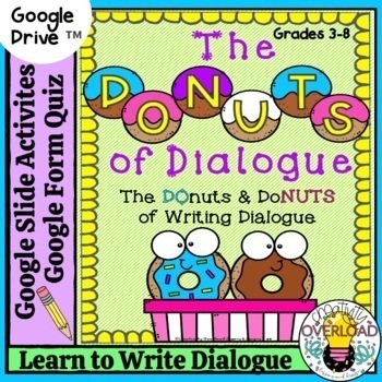 Preview of Writing Dialogue: Google Slides Activities & Google Form Quiz/Donut Themed