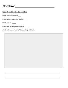 Preview of Writing/Drawing Favorite Toy Worksheet with Checklist-Spanish