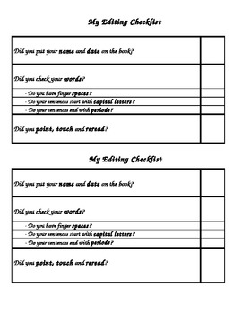 Preview of Writing- Editing Checklist for students