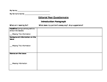 Preview of Writing: Editorial Peer Questionnaire