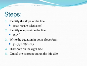 Preview of Writing Equations in Slope-Intercept Form (using Point-Slope form)