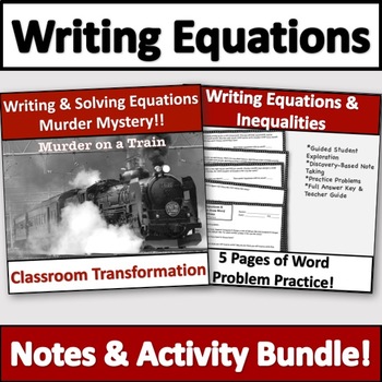 Preview of Writing Equations From Word Problems Activity & Notes Bundle