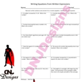 Writing Equations From Written Expressions Printable/Hando