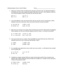 Preview of Writing 2 Step Equations Given a Word Problem