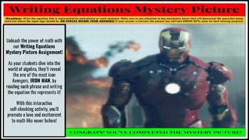 Preview of Writing Equations Mystery Picture Assignment - Iron Man