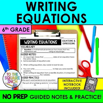 Preview of Writing Equations Notes & Practice | Guided Notes + Interactive Notebook Pages