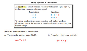 Preview of Writing Equations Notes