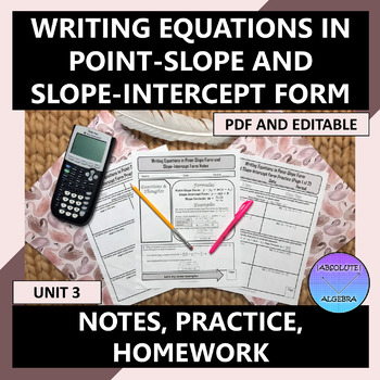 Preview of Writing Equations Point Slope and Slope Intercept Form Notes Editable U3