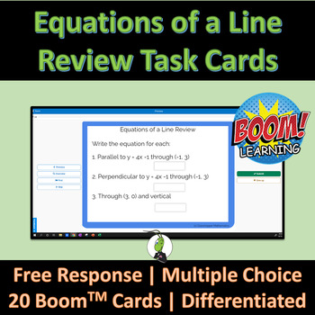 Preview of Writing Equations of Lines Review Boom Task Cards | Algebra 1 - Calculus