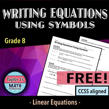 Preview of Writing Equations Using Symbols Worksheet