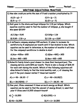 Preview of Writing Equations Word Problem Practice PLUS Spiral Review