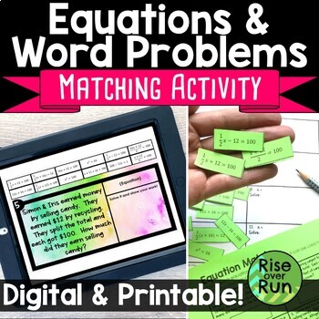 Preview of Writing Equations From Word Problems Card Sort Matching Activity