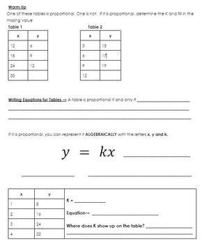 Preview of Writing Equations from Proportional Tables 