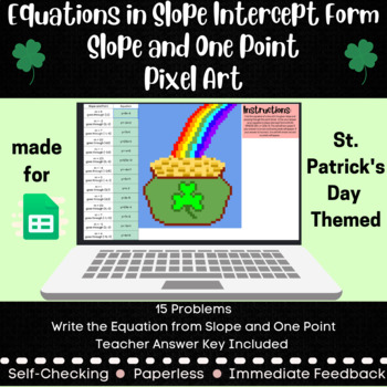 Preview of Writing Equations from Slope and One Point Pixel Art - St. Patrick's Day Themed