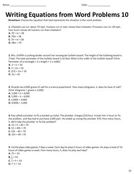 assignment 11 writing equations from word problems