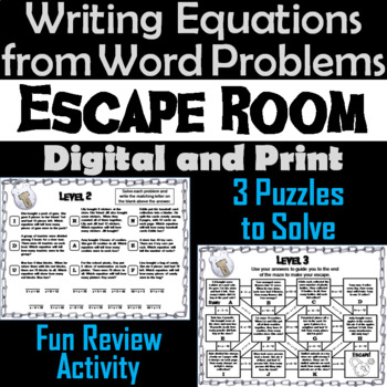 Preview of Writing Equations from Word Problems Activity Escape Room (One Step Equations)