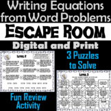 Writing Equations from Word Problems Activity Escape Room 