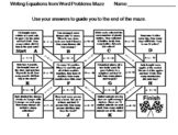 Writing Equations from Word Problems: Math Maze (One-Step 