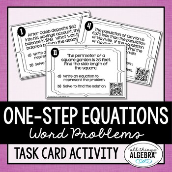 Preview of Writing Equations from Word Problems (One-Step Equations) | Task Cards