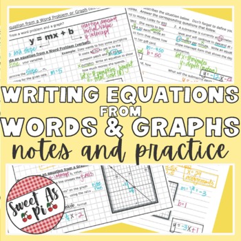 Preview of Writing Equations from Words and Graphs - Guided Notes and Practice