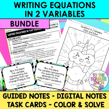 Preview of Writing Equations in 2 Variables Notes & Activities | Digital Notes | Task Cards