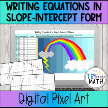 Preview of Writing Equations in Slope Intercept Form Digital Activity Pixel Art - Rainbow