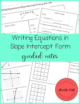 Preview of Writing Equations in Slope Intercept Form Guided Notes