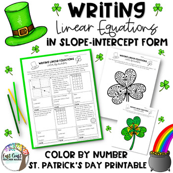 Preview of Writing Equations in Slope Intercept Form St. Patrick's Day Math Activity