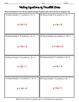 Preview of Writing Equations of Parallel Lines Worksheet